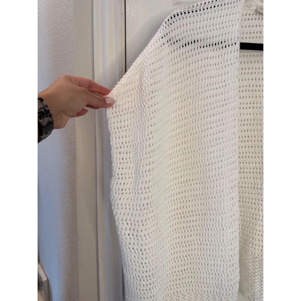 J. Crew White Open Knit Sleeveless Cardigan‎ Coastal Grandma Cotton Sweater